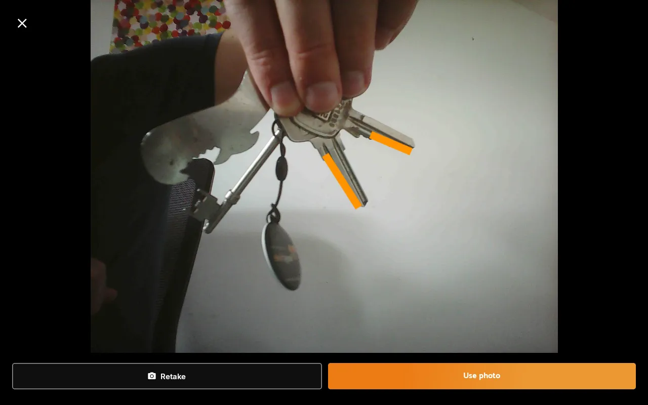 The Hive camera screen with the shutter, Retake and Use photo buttons