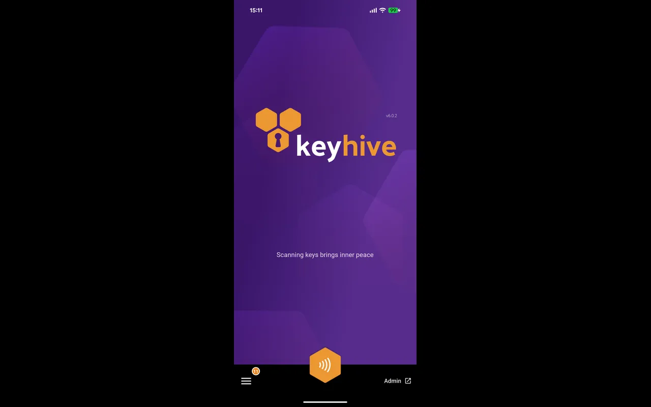 The mobile home screen with the orange scan button