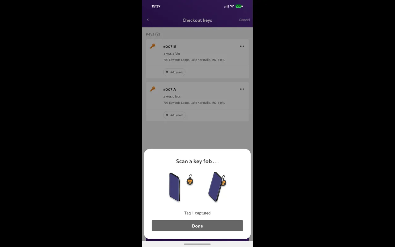 The mobile app scanning continuously, adding key sets to the basket